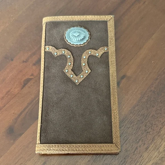 Justin Men’s Jr Rodeo Brown Tan Wallet with Embellishments concho Size slim - Picture 6 of 6